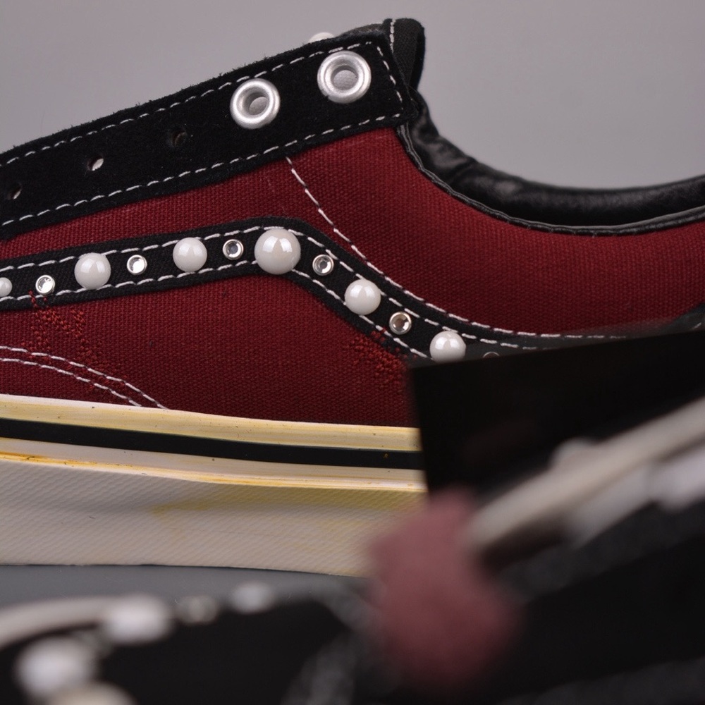 Vans Burgundy Black Checkerboard Studded Low-Top Sneakers - Picture 6 of 9